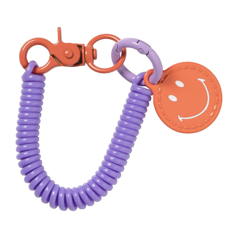 Sleutelhanger spiraal met smiley - plastic - diverse varianten
