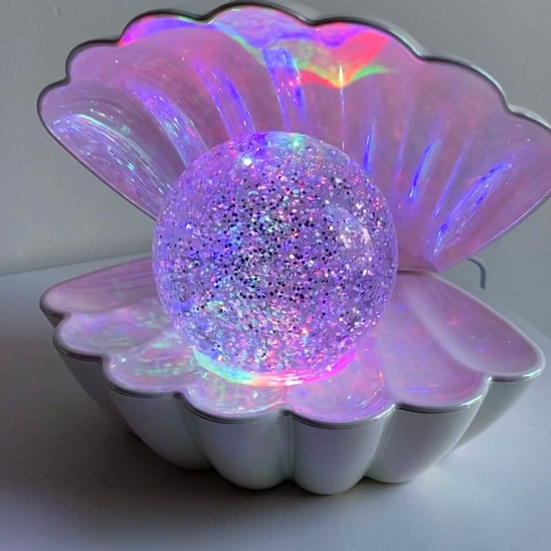 Schelp met glitter parel - wit - 17x15x12 cm