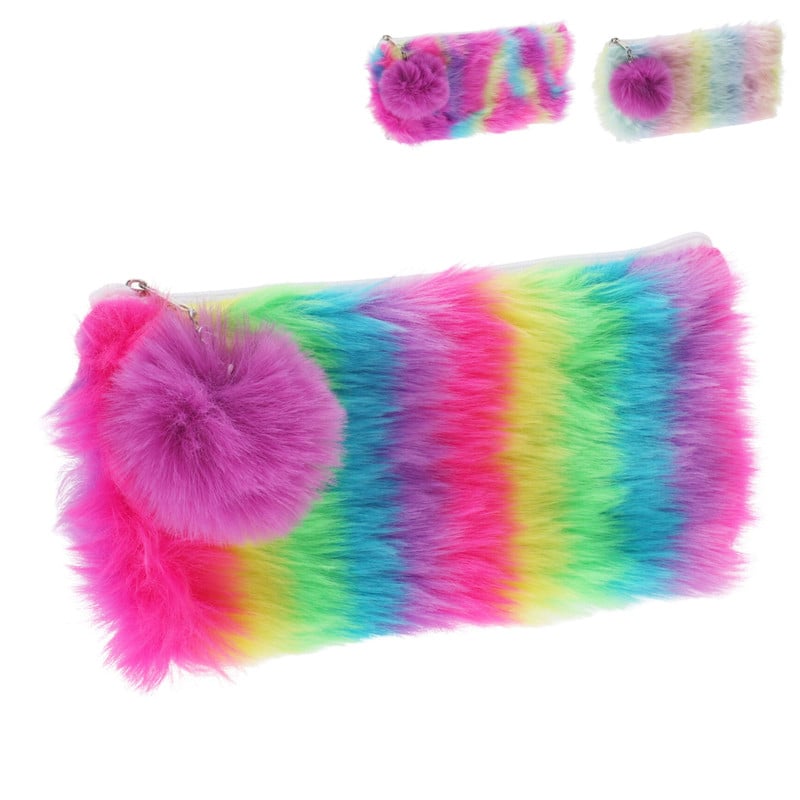 Fluffy etui - regenboog - 10x23x6 cm