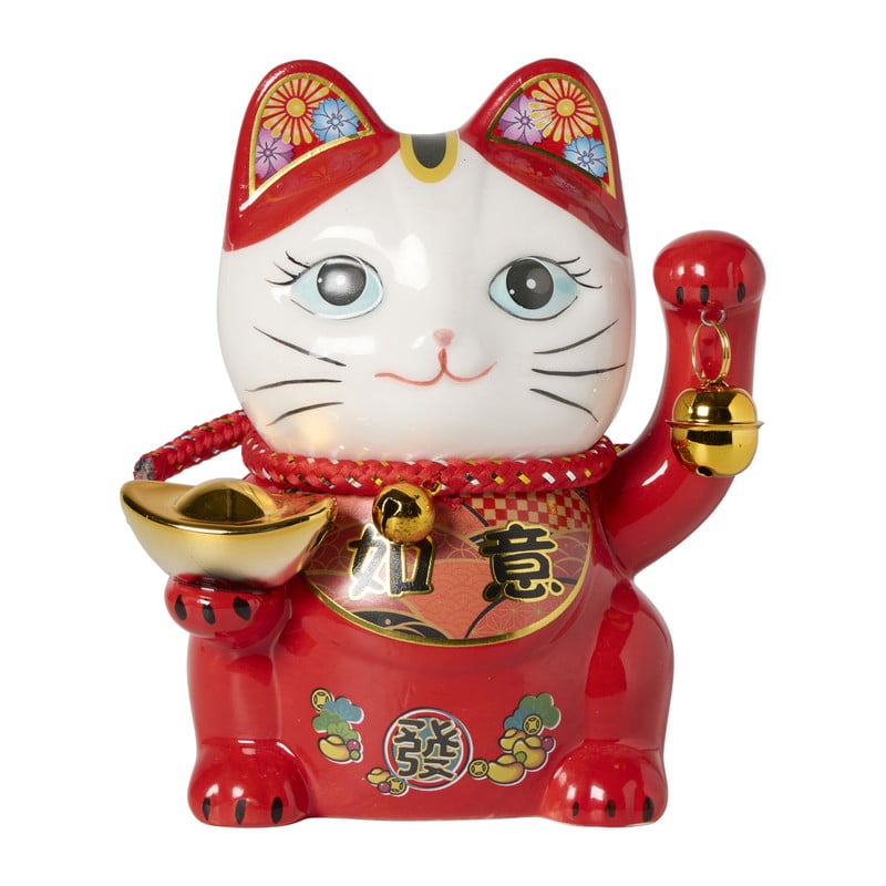 Spaarpot lucky cat - rood - 12x8x13.5 cm