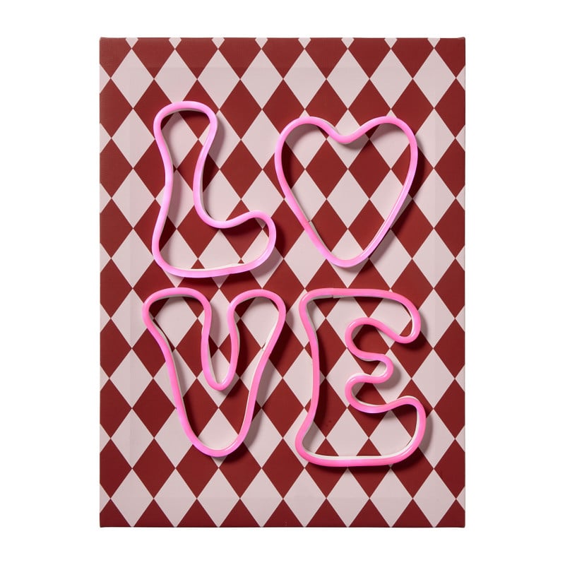 Canvas bord love led lampjes - rood - 30x40x3 cm 