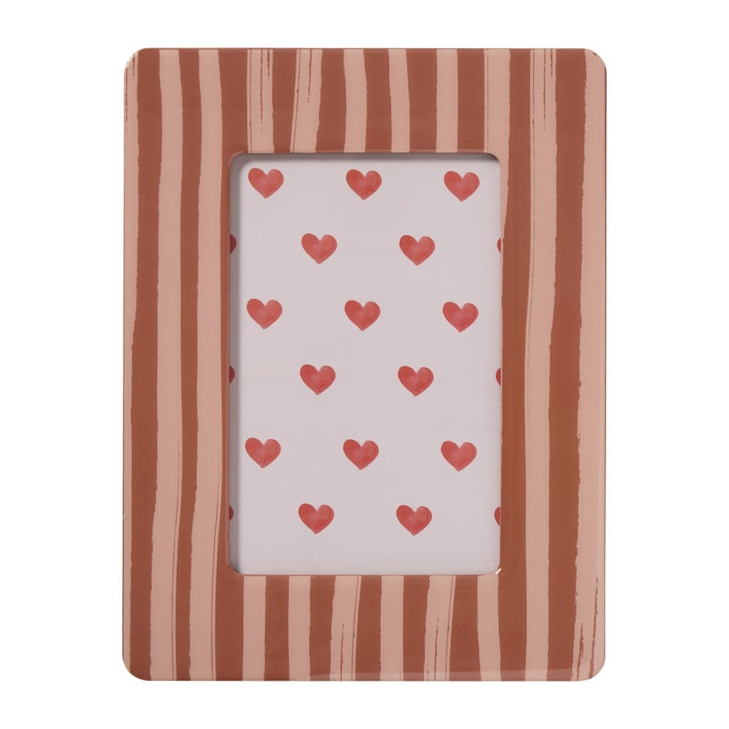 Fotolijst streep hartjes - bruin/rood - 10x15 cm
