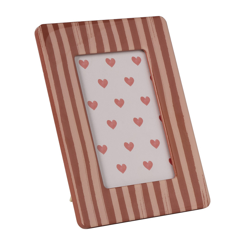 Fotolijst streep hartjes - bruin/rood - 10x15 cm