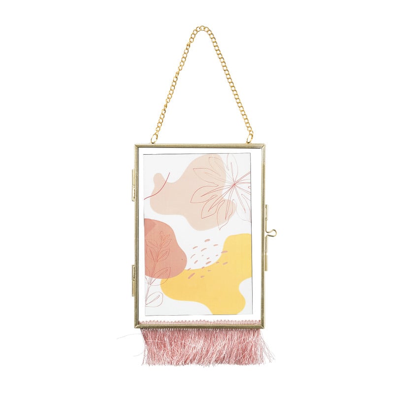 Fotolijst aan ketting met franje - 10x15 cm - goud/roze
