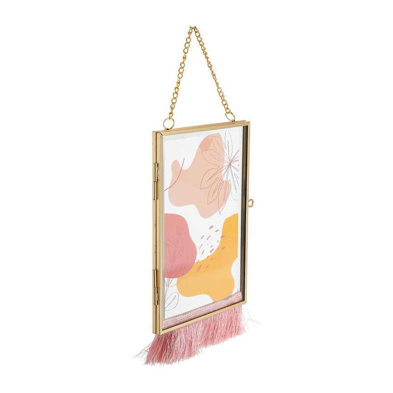 Fotolijst aan ketting met franje - 10x15 cm - goud/roze