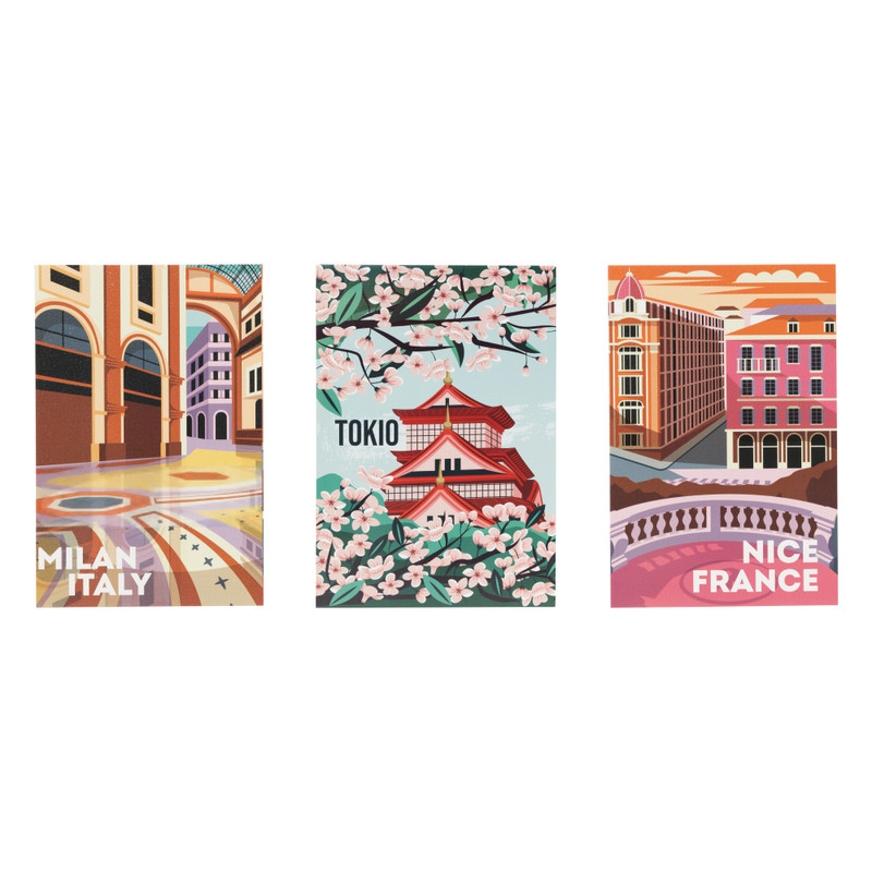 Posters city - set van 3 - 10x15 cm