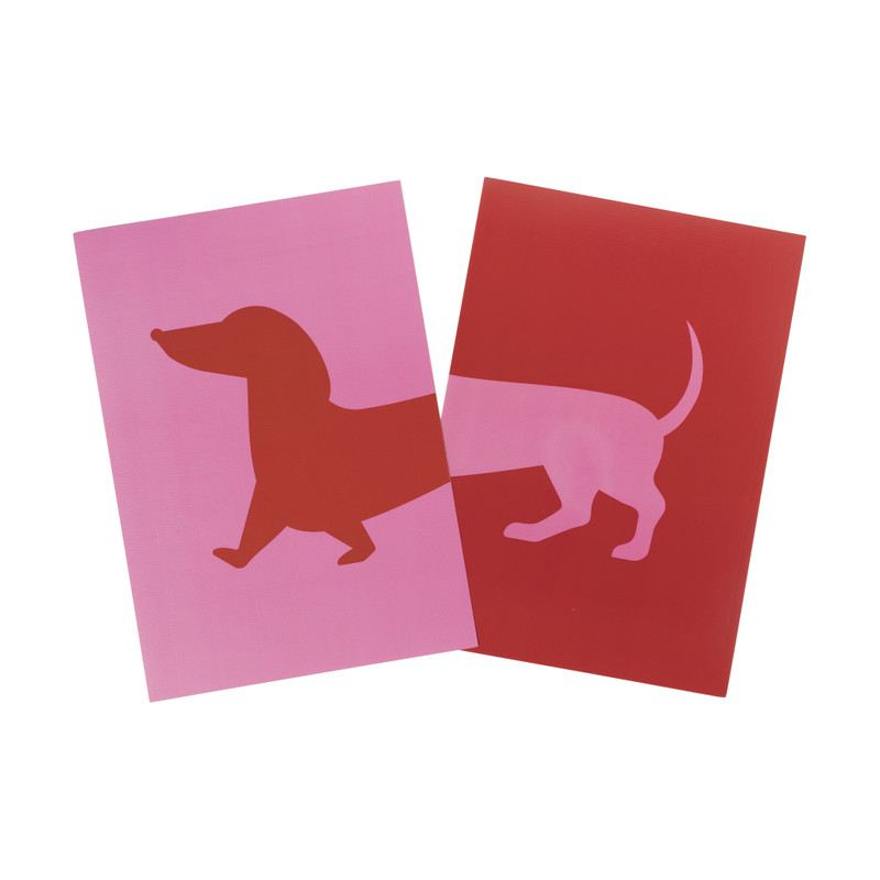Poster teckel - roze/rood - 21x30 cm