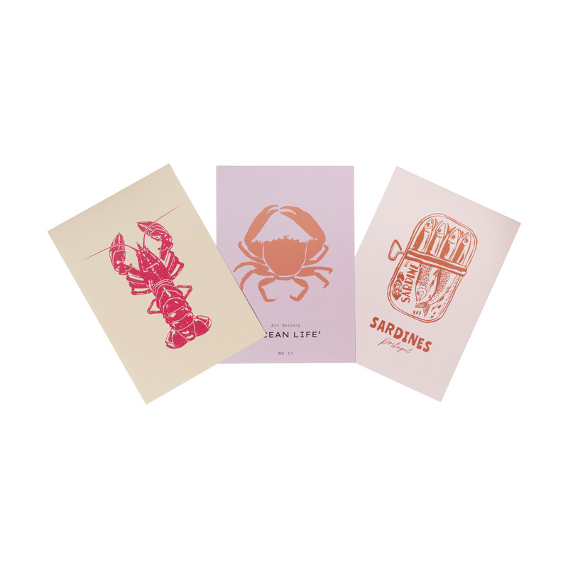 Poster sardientjes - roze/rood - 13x18 cm