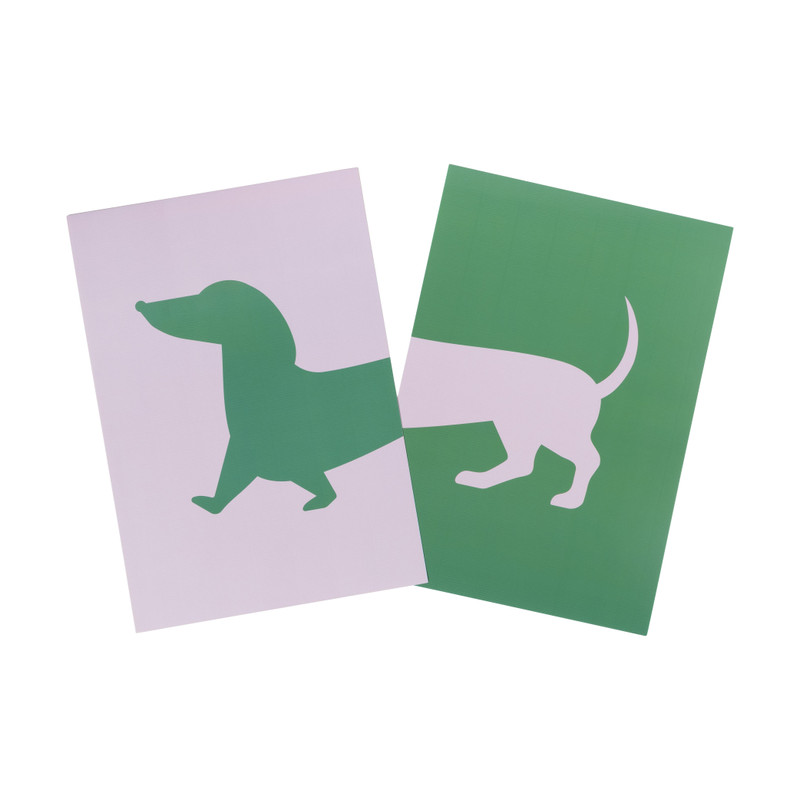 Poster teckel - roze/groen - 13x18 cm