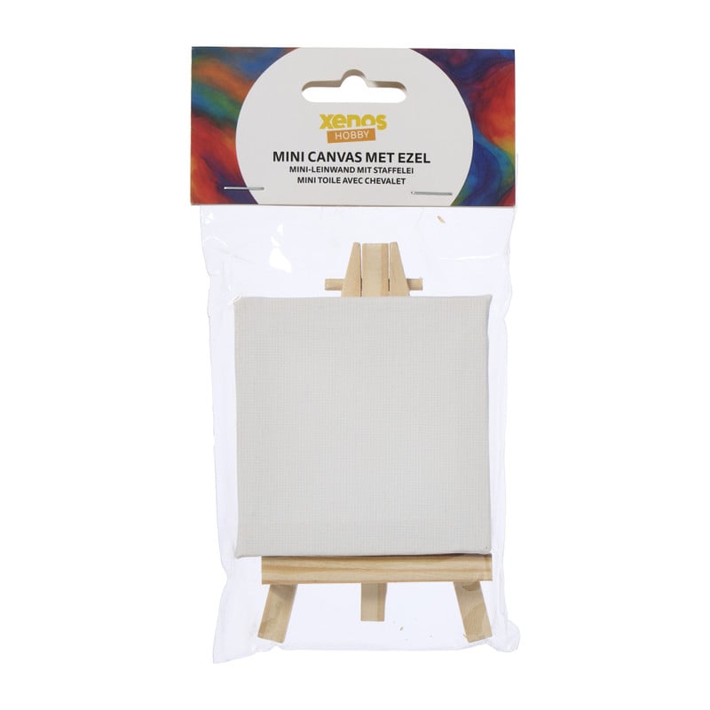 Mini canvas met ezel - hout - 12.5x7x7 cm