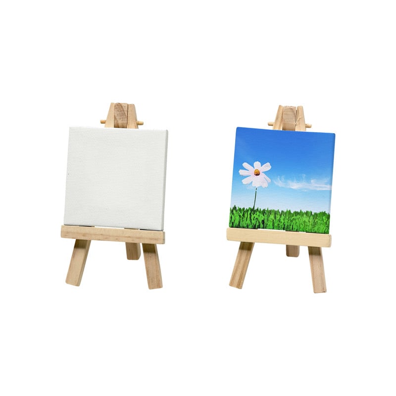Mini canvas met ezel - 6.5x6.5 cm - set van 2