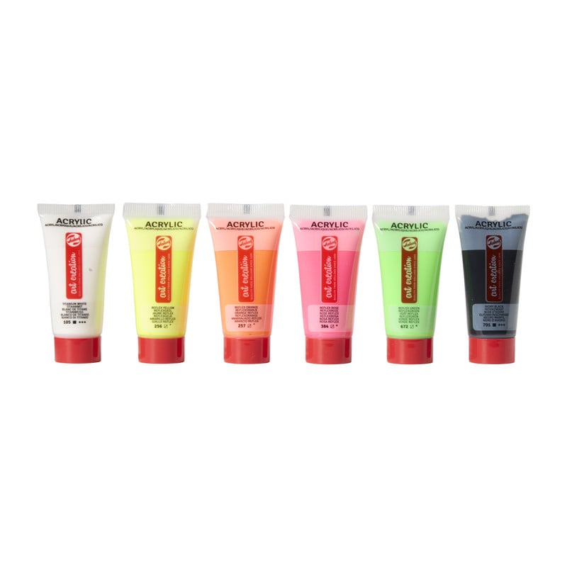 Acrylverfset - neon multikleur - 6x12 ml 