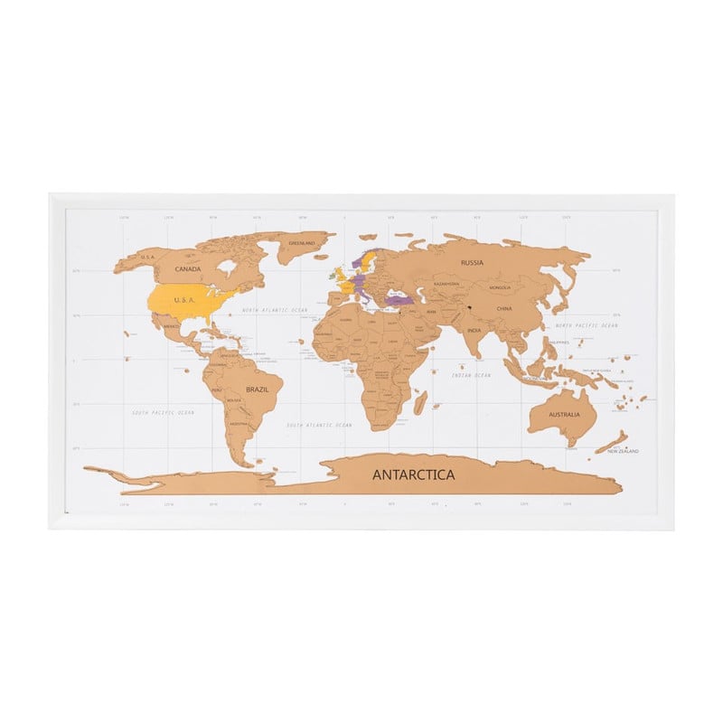 World scratch map in lijst - 79x42.5