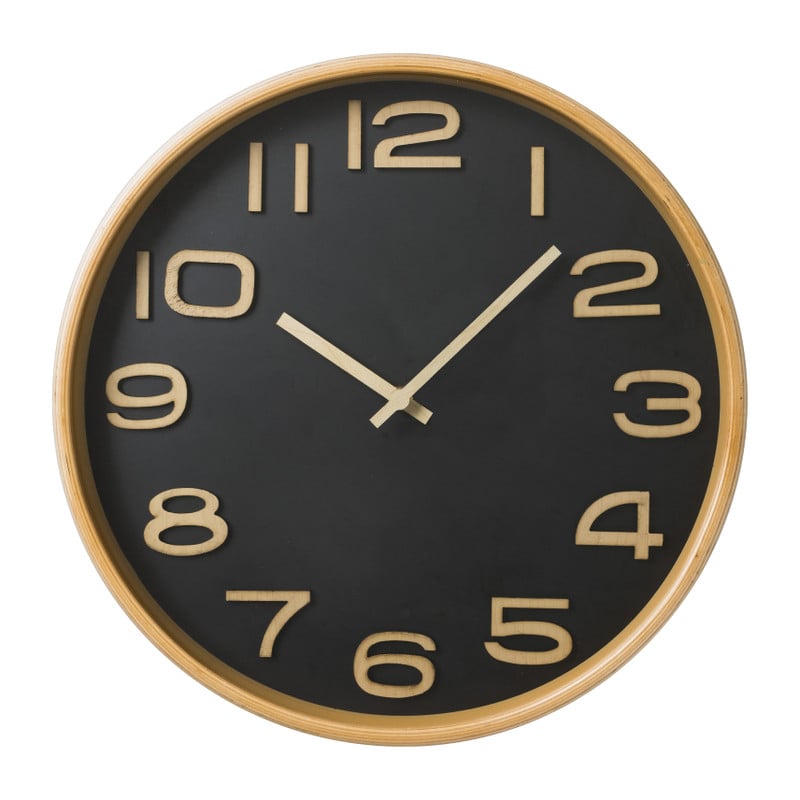 Wandklok houten rand - zwart - ø32 cm 