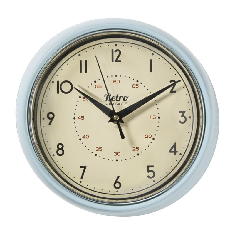 Wandklok retro - lichtblauw - Ø24x6.5 cm