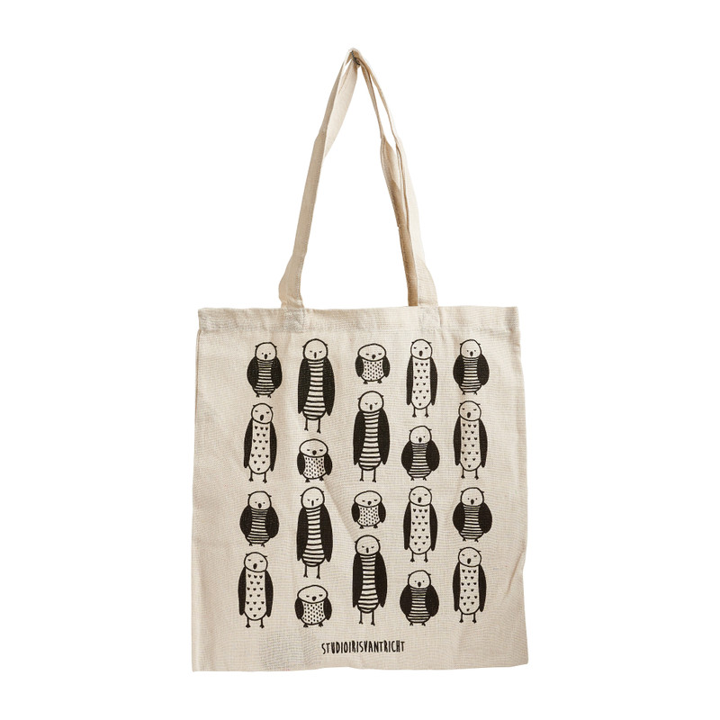 Linnen tas bird family - wit - 37x40 cm