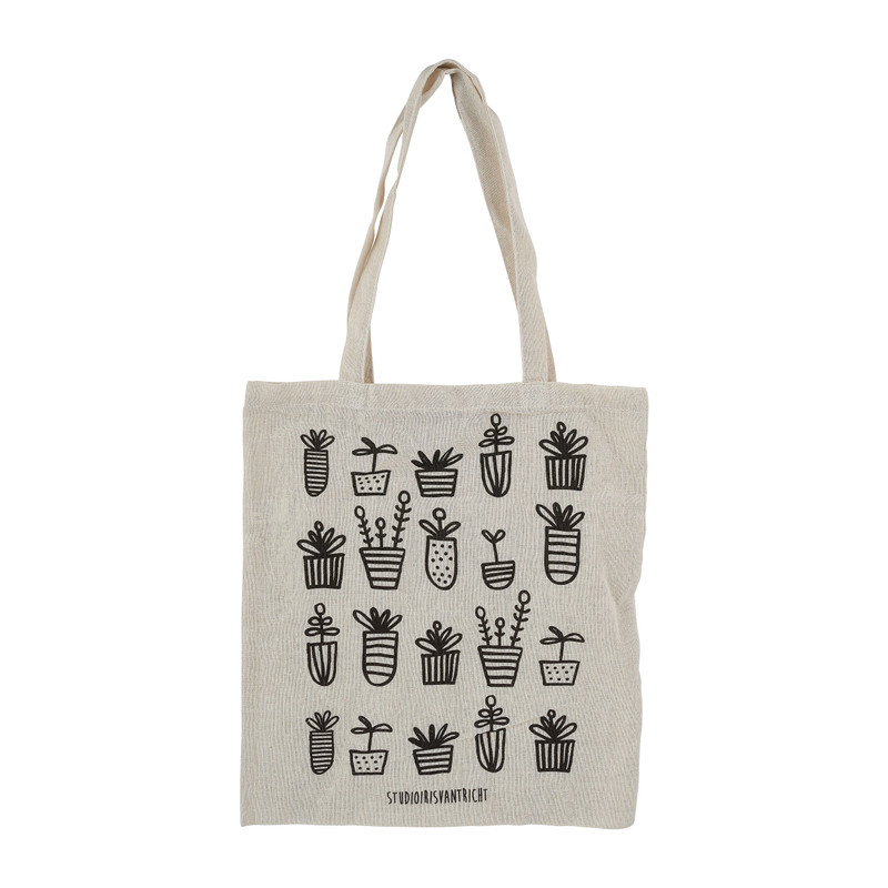 Linnen tas pots & plants - wit - 37x40 cm