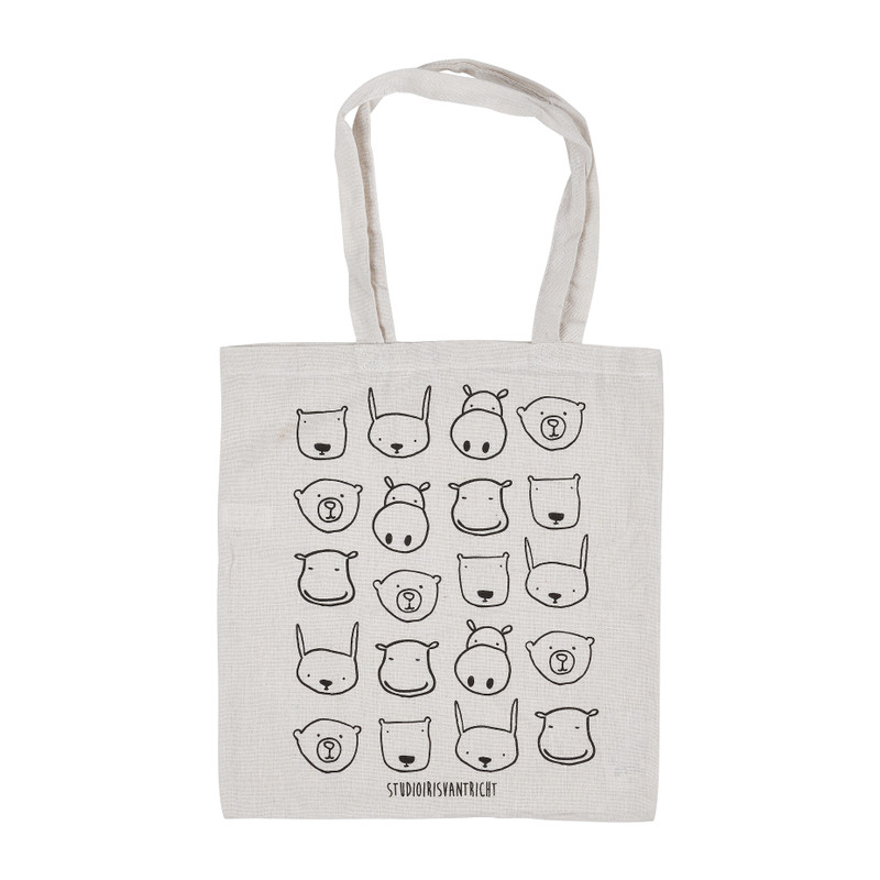 Linnen tas beestenboel - wit - 37x40 cm
