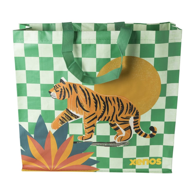 Shopper tijger - groen/oranje - 46x45x17 cm