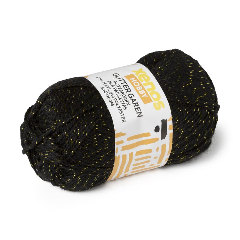Garen met glitters - zwart - 50 gram - 100 meter
