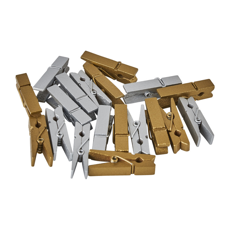 Mini wasknijpers - zilver/goud - set van 20 - 3.5x1 cm