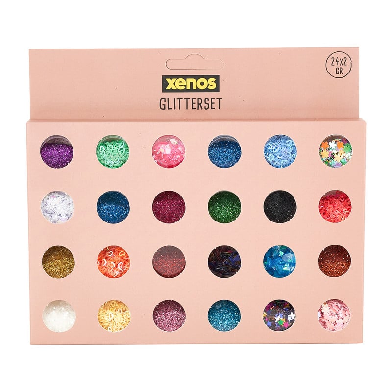 Glitters in potjes - set van 24 kleuren