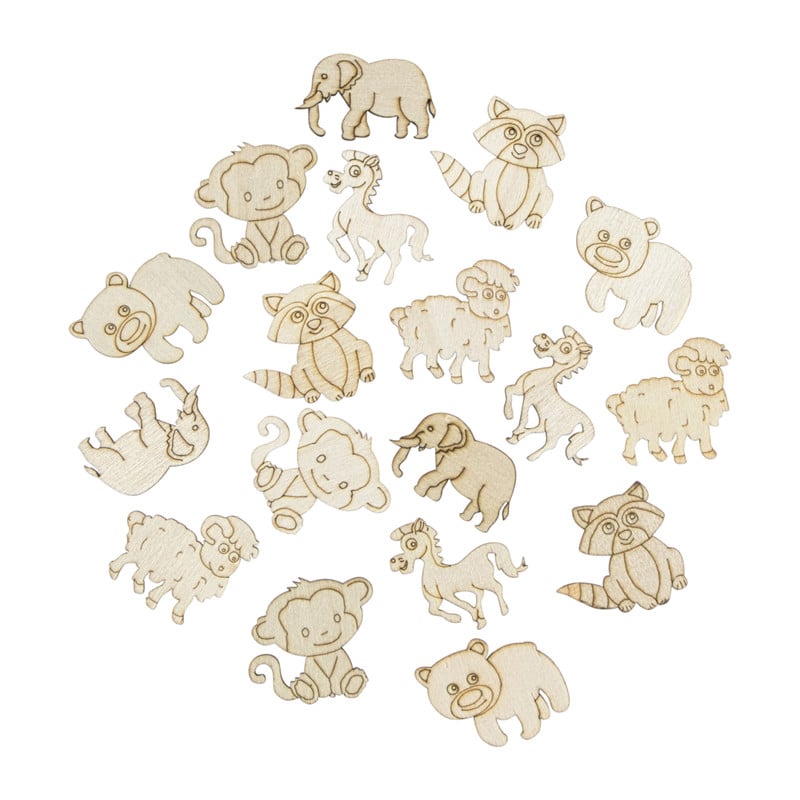 Houten dieren - bruin - set van 36