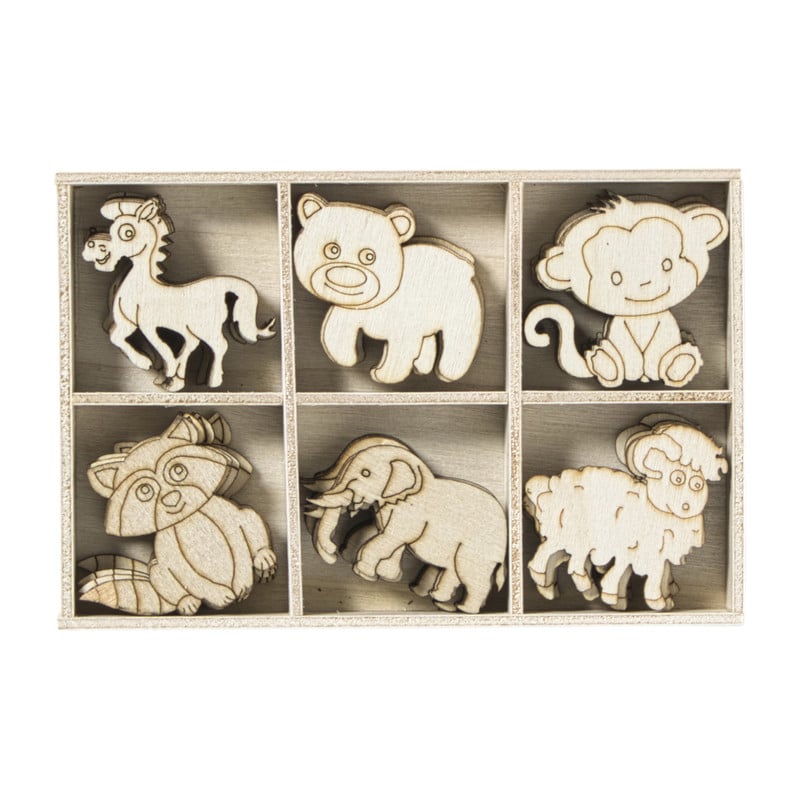 Houten dieren - bruin - set van 36