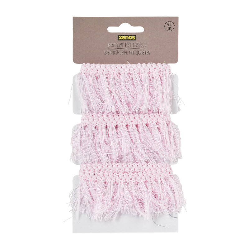 Ibiza lint met tassels - roze - 2 meter