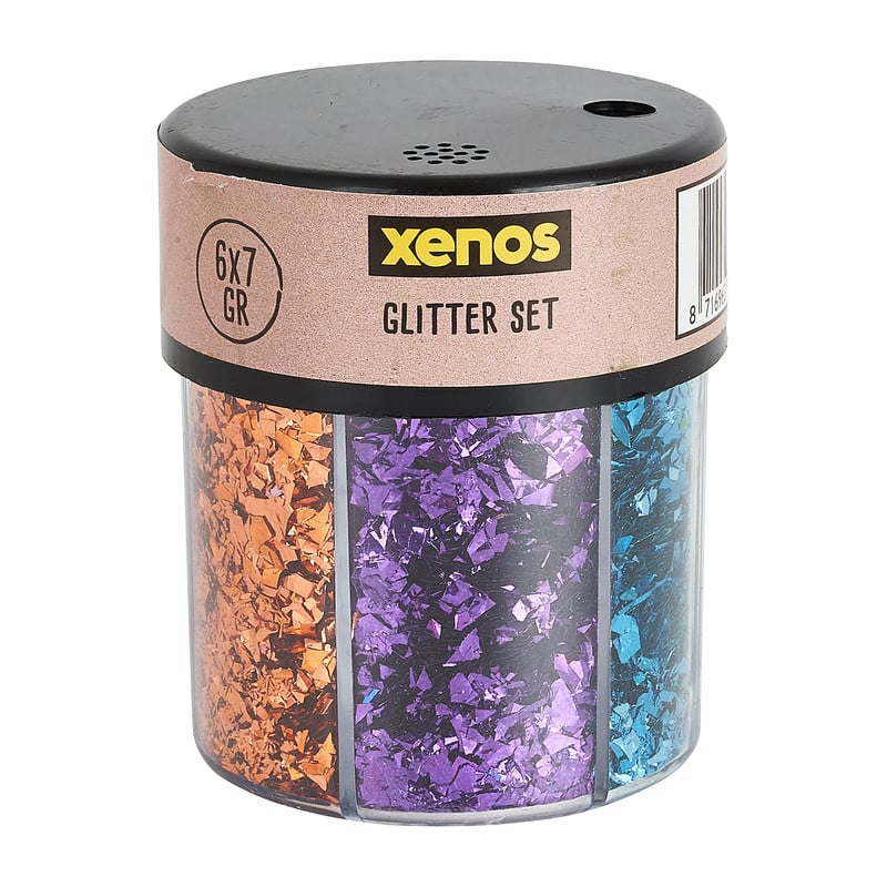 Glitters in caddy - set van 6 kleuren 
