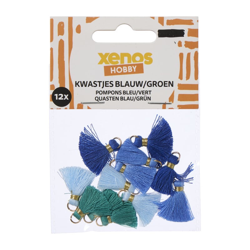 Decoratieve kwastjes - blauw/groen - set van 12