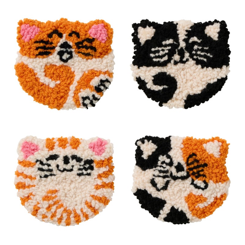 DIY punchnaald onderzetters kat - set van 4