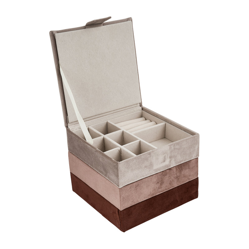 Sieradendoos velvet - rood/roze - 15x15x12 cm 