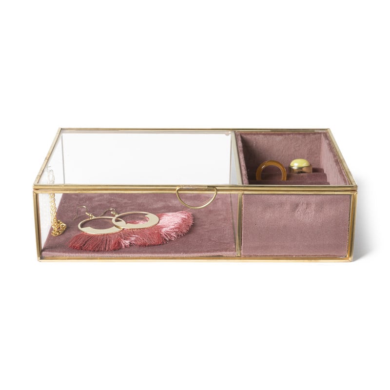 Sieradendoos met ringhouder - roze/goud - 25x15x6.5 cm