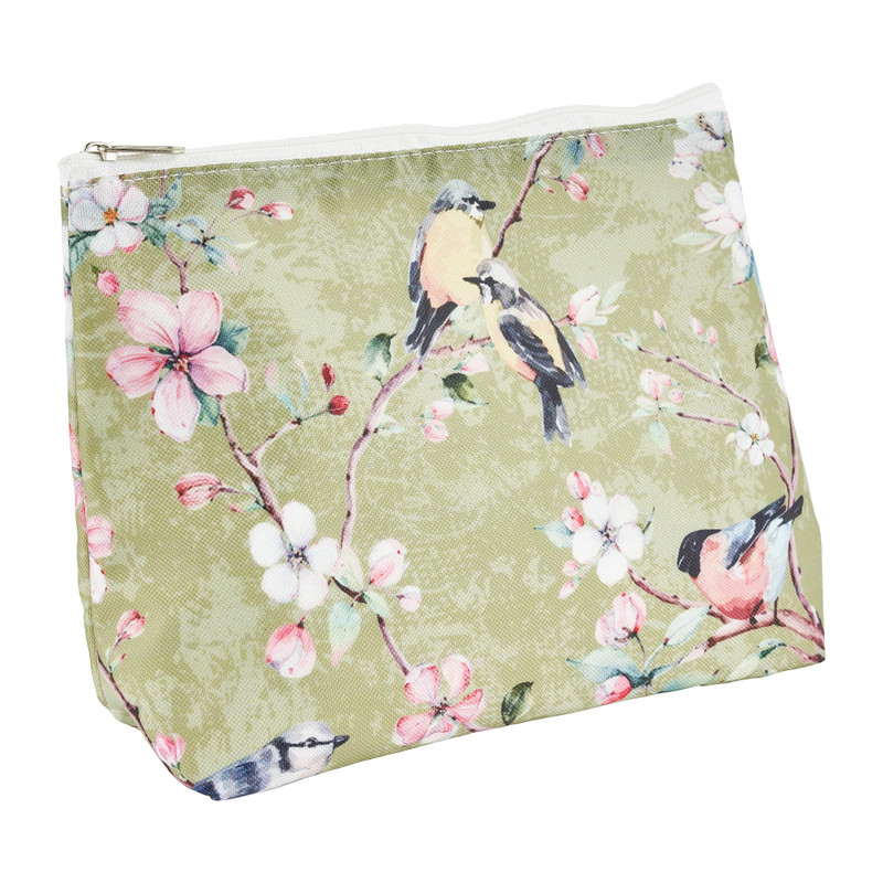 Toilettas vogeldesign - groen - 24x18x9 cm