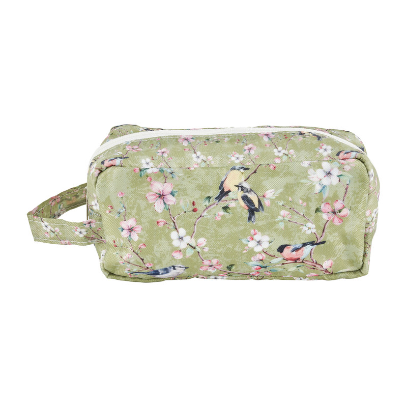 Make-up tasje vogeldesign - groen - 17x9x6 cm