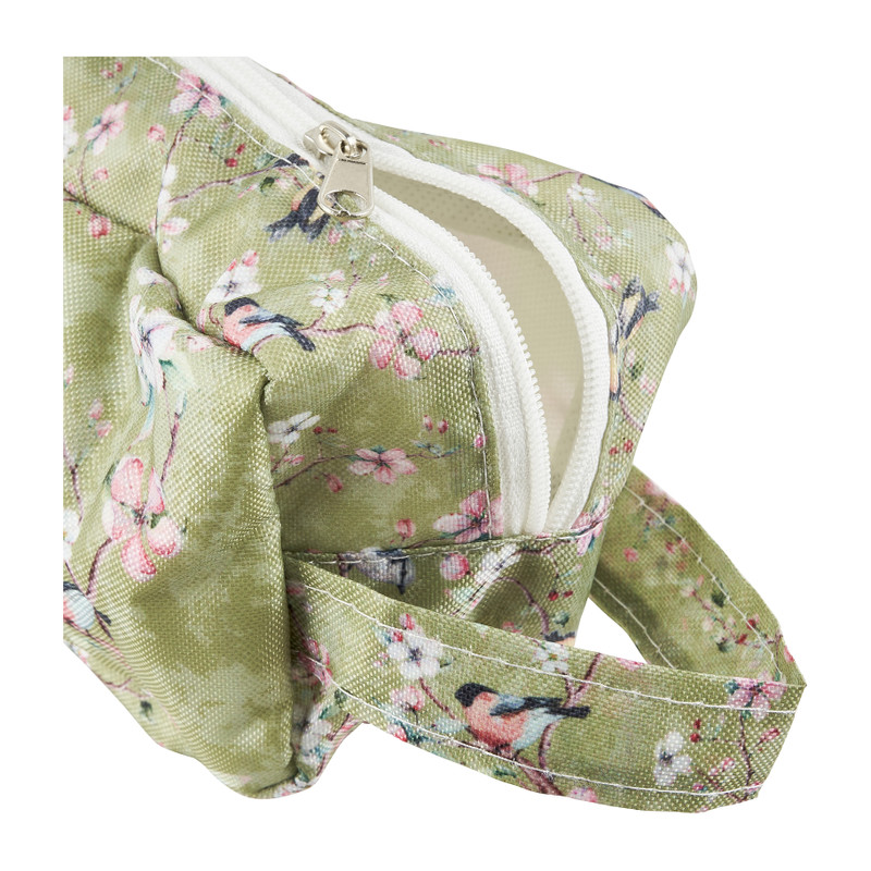 Make-up tasje vogeldesign - groen - 17x9x6 cm