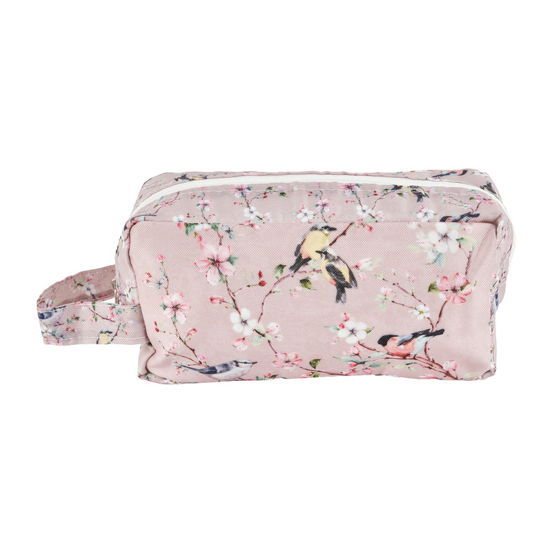 Make-up tasje vogeldesign - roze - 17x9x6 cm