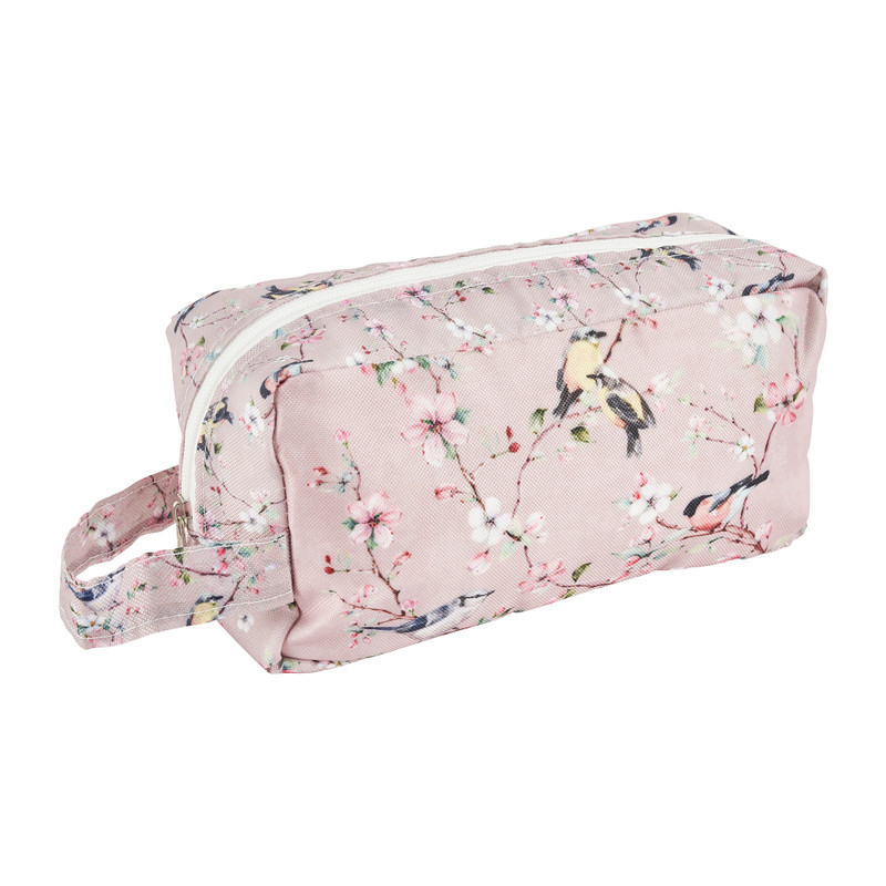 Make-up tasje vogeldesign - roze - 17x9x6 cm