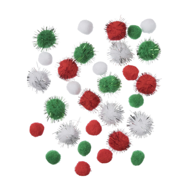 Kerst pompoms - groen/wit/rood - set van 30