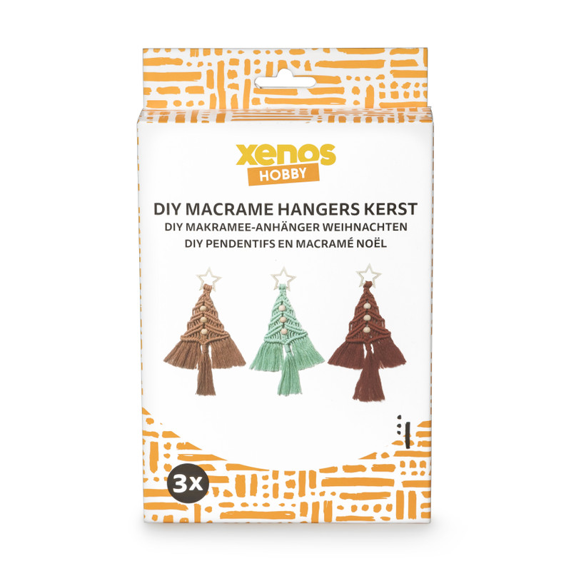 DIY macrame kersthangers - set van 3