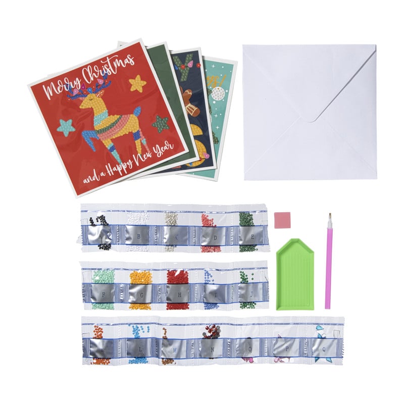 Kerstkaart diamond painting DIY - set van 4