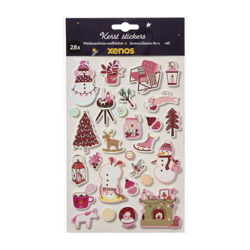 Kerst foam stickers - roze - set van 28