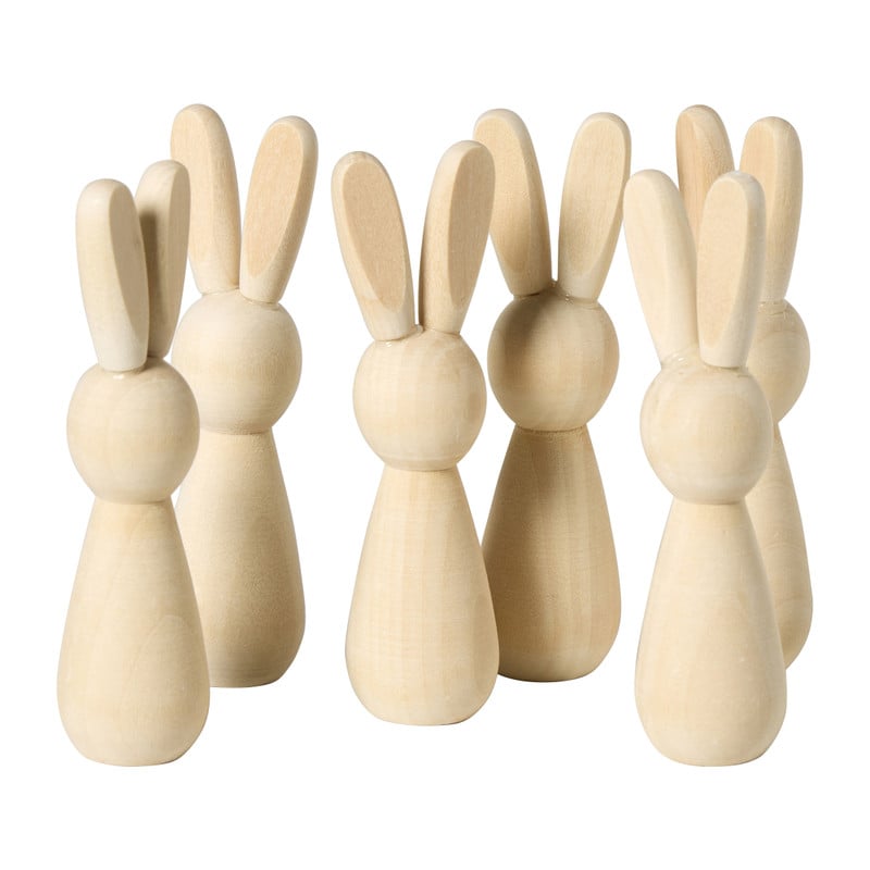 Houten konijnen poppen - set van 6