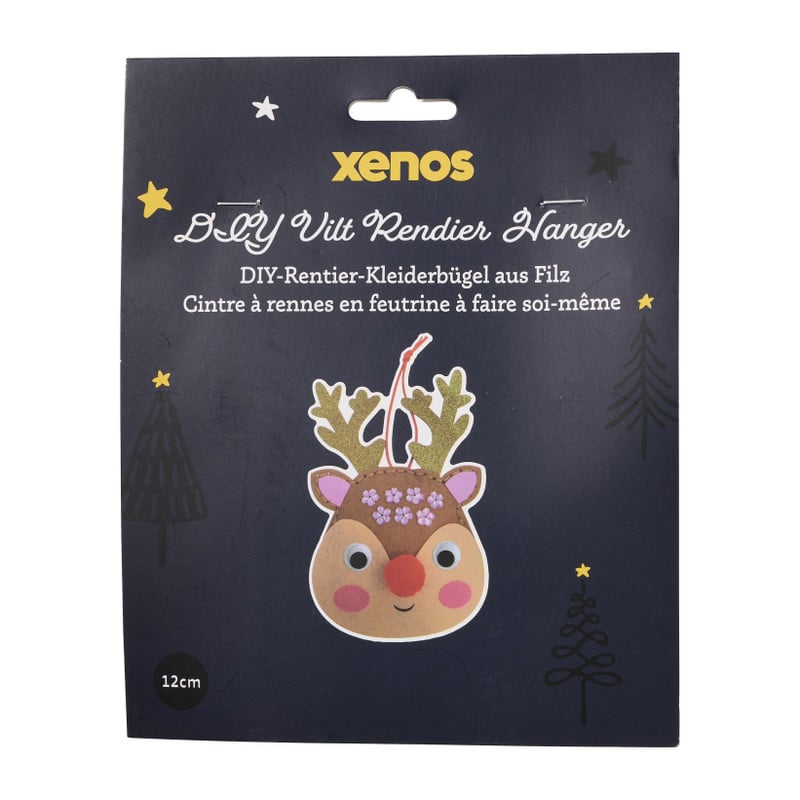DIY kersthanger rendier van vilt - multikleur - 16x18x0.8 cm