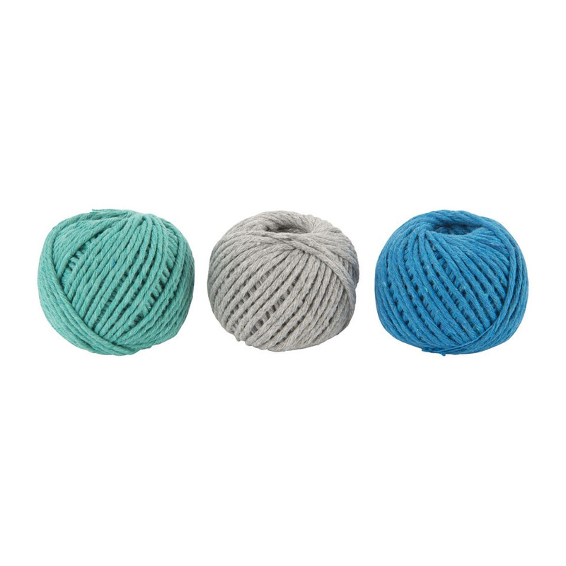 Koord gekleurd 18 meter - grijs/blauw/groen - set van 3