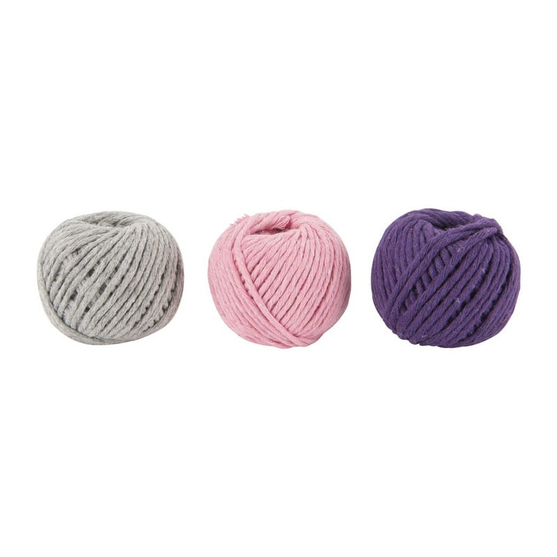 Koord gekleurd 18 meter - grijs/roze/paars - set van 3