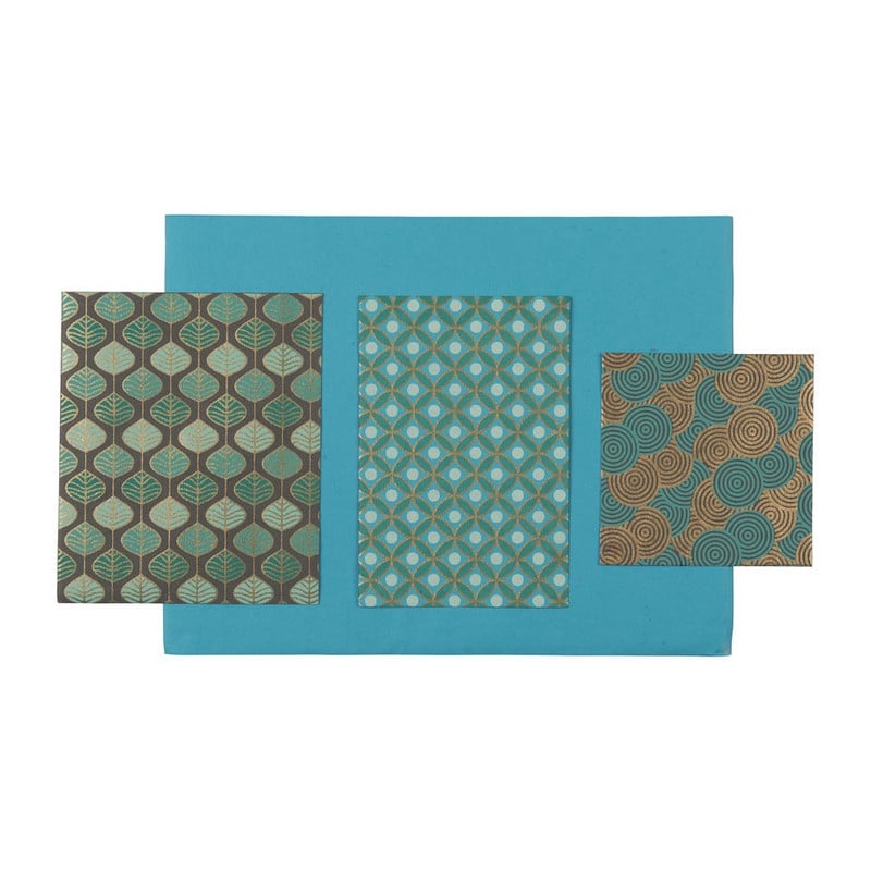Papierset handmade India - groen/blauw - 32-delig