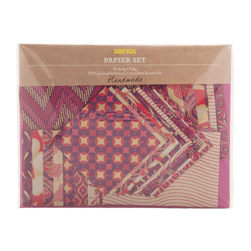Papierset handmade India - paars/roze - 32-delig