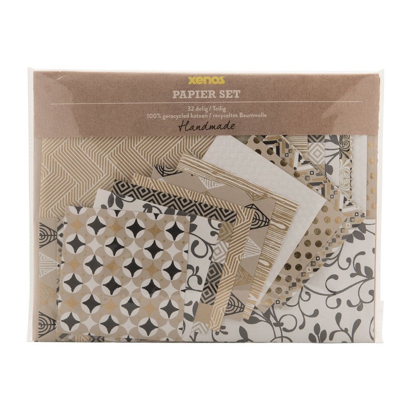 Papierset handmade India - goud/zilver - 32-delig